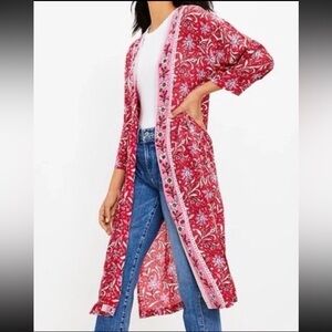 LOFT Pink Floral Kimono Cardigan Robe | Boho Chic XL XXL